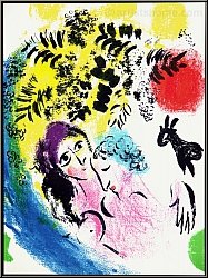 Marc Chagall: Les amoureux au soleil rouge, Lithographie originale 1960 - uvre graphique | estampes Mourlot