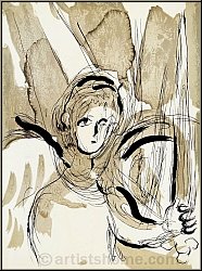 Marc Chagall: L'ange  l'pe, 1956, Verve La Bible, Lithographie originale - estampes originales rares
