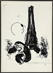 Marc Chagall: Mre et enfant  la Tour Eiffel 1954, Lithographie originale Derriere le miroir 66-67-68 Paris