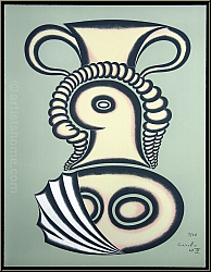 Arnold Leissler:  Vaso contesta  1969, Lithographie signe, composition au cruche  anse - uvre graphique