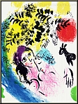 Marc Chagall:  Les amoureux au soleil rouge  Lithographie originale